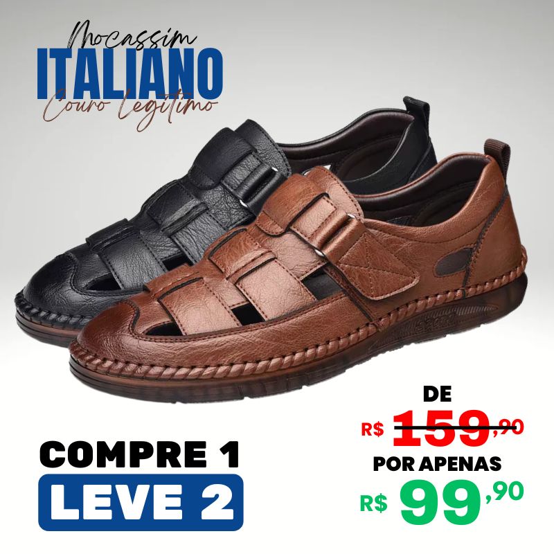 [COMPRE 1 LEVE 2] Mocassim Ortopédico Italiano de Couro Legitimo